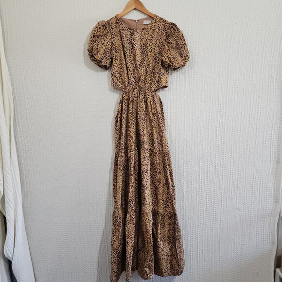 WAYF Plaza Cheetah Cut Out Tiered Women's Maxi Dress Size XS Anthropologie - Picture 5 of 14